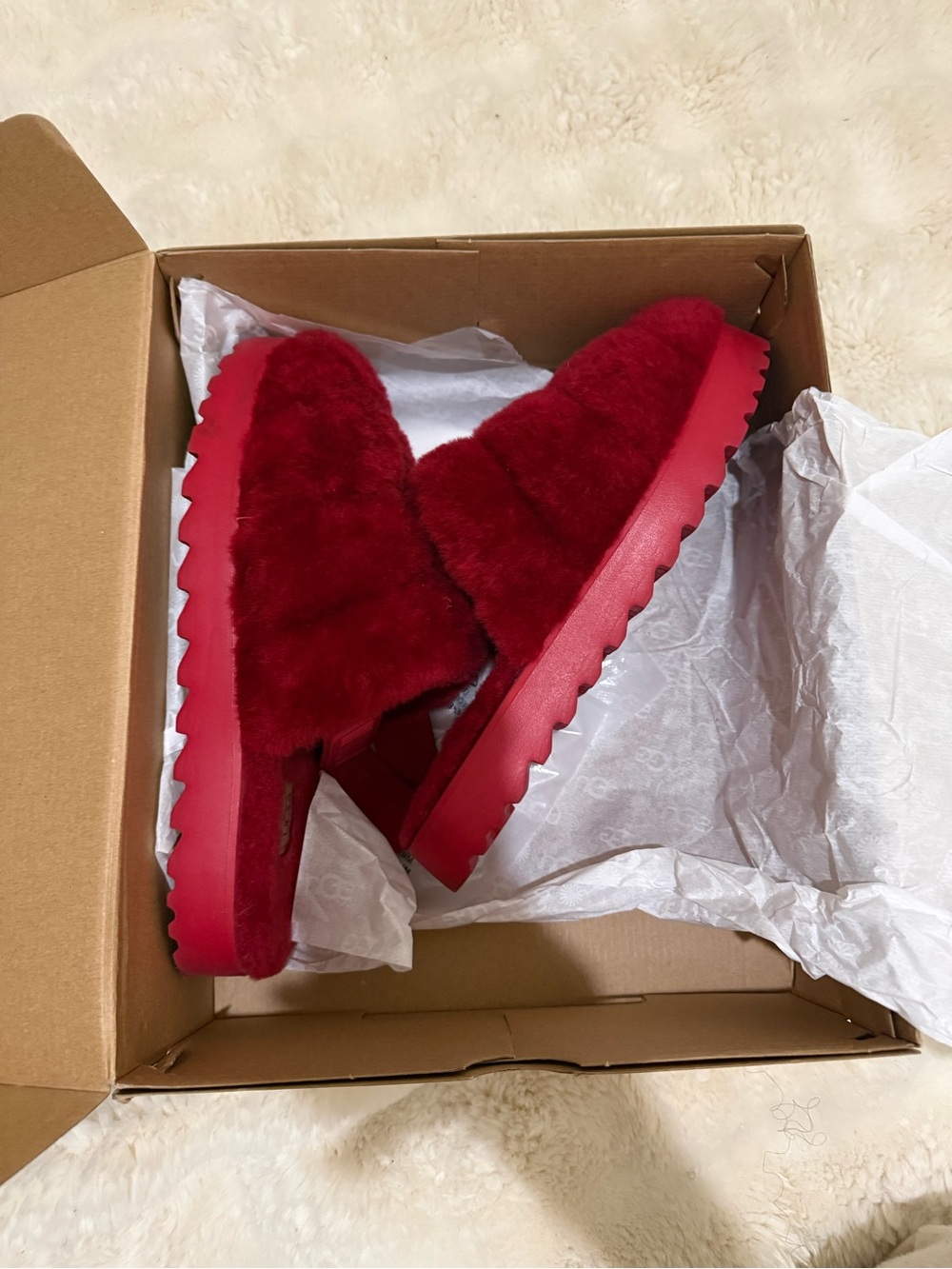 UGG Women's Plush Slip-On Platform Slippers - Red